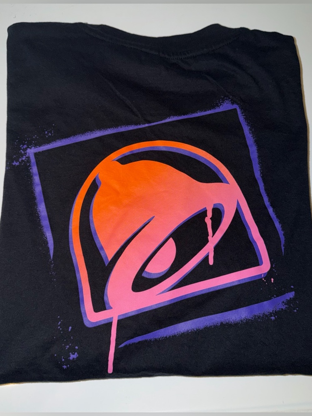 Black Short-Sleeve Logo Tee with Purple Accent